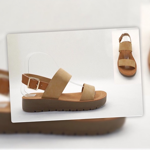 Soda Remus Tan 2-Tone Color Block Ankle Strap Lug Sole Vacation Shoe Sandal - Picture 5 of 7